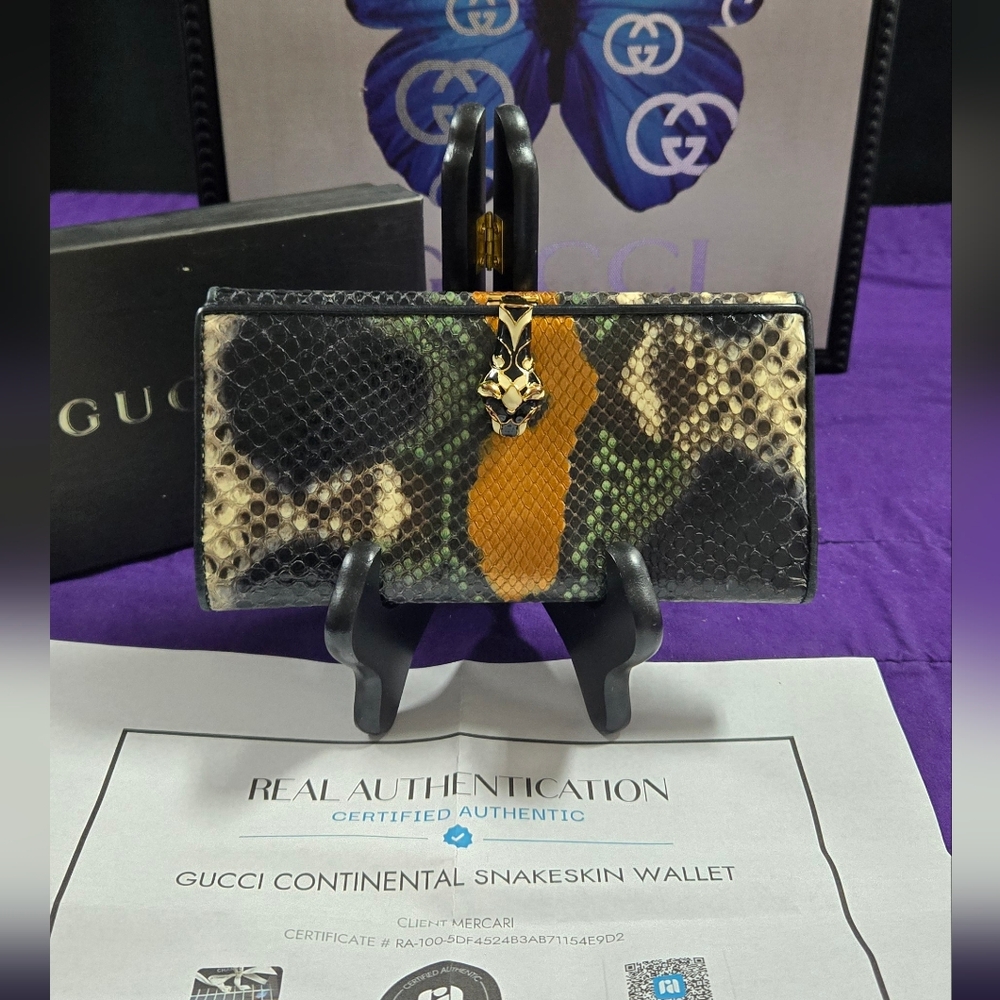 Gucci Python Continental Wallet With Tiger Head C… - image 1